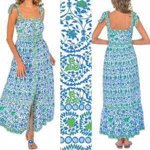 NWT GRETCHEN SCOTT Samode East‎ India Midi Dress Blue Green Multi Tiered X-Small